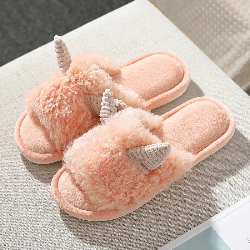 

Woman cute stuffed warm slipper plush winter slippers open toe flurry women shoes, Pink/brown/ivory/red/blue