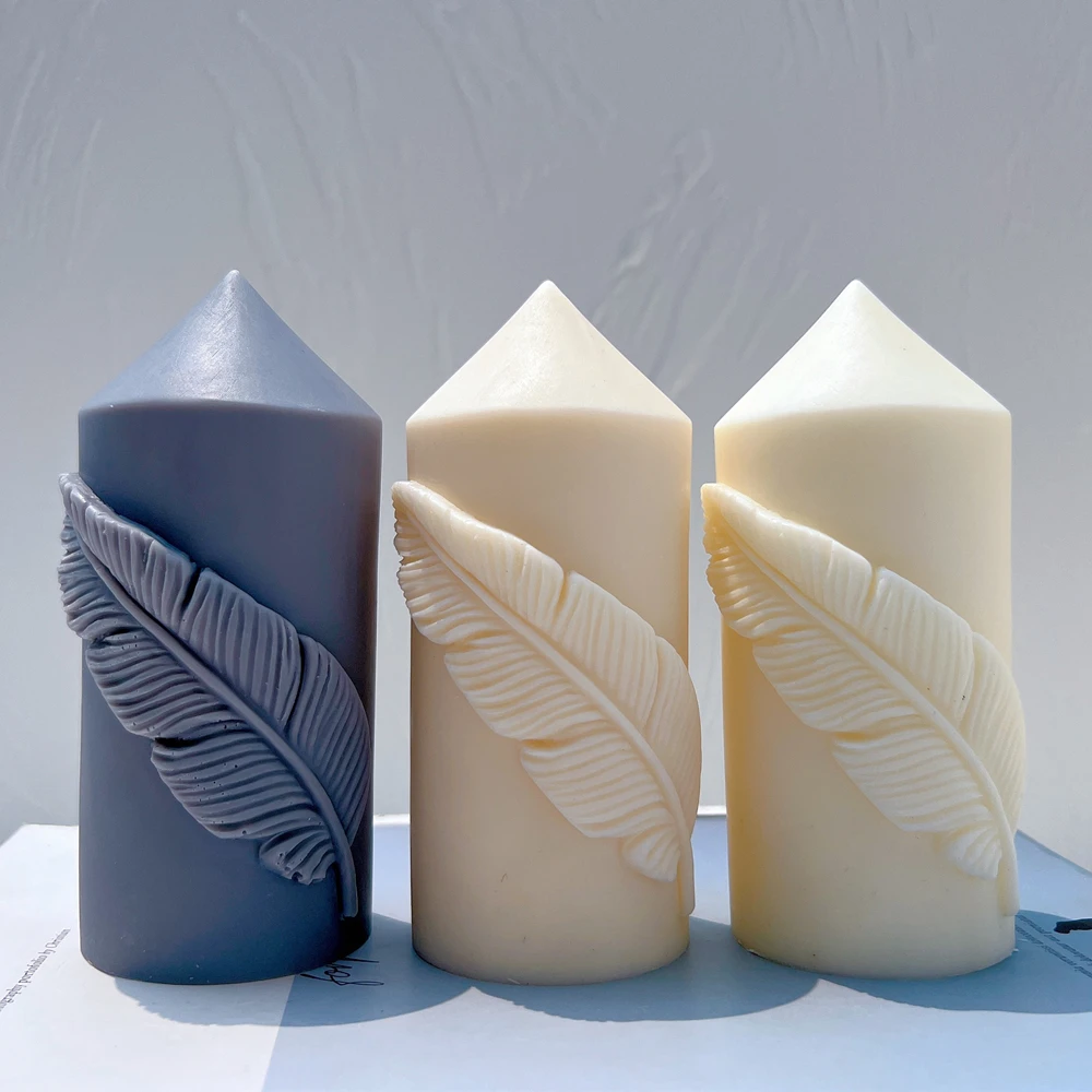 Feather Pillar Candle Silicone Molds Geometric Column Sculptured Mould Cone Pillar Wax Candles Mold for Art Deco