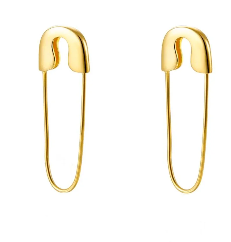 

New Style Stainless Steel 18k Gold Simple Lovely Custom Earring Non Tarnish Mimimalist Women Gold Plated Safety Pin Earrings, Gold color