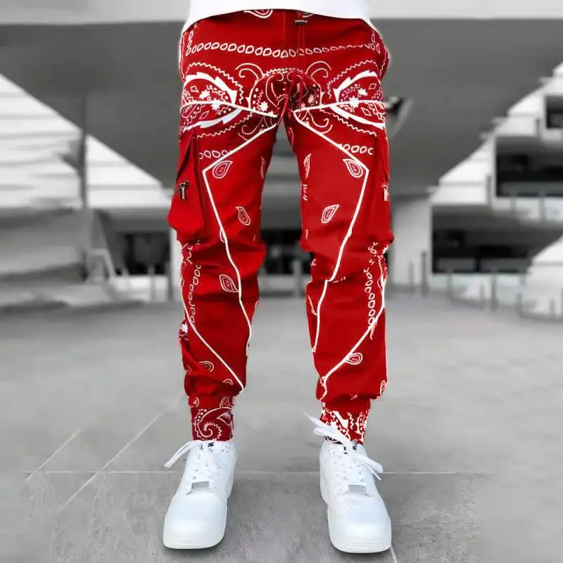 

2021 Spring All over printed casual sweatpants reflective jogger pants men pockets trousers, 4 colors reflective jogger pants