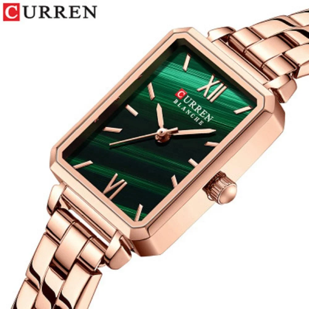 

CURREN 9082 Women's Fashion Quartz Watch Square Green Classic Wrist Watches For Lady Retro Small Wristwatch Casual Watch Reloj