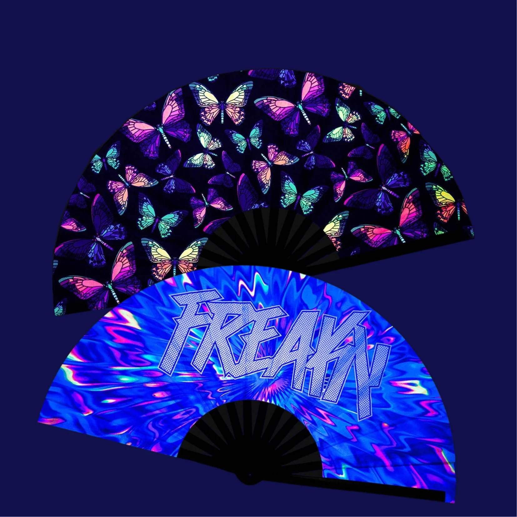 

New Large Holographic 33cm Reflective Fabric Hand Fan Personalized Bamboo Rave Fan