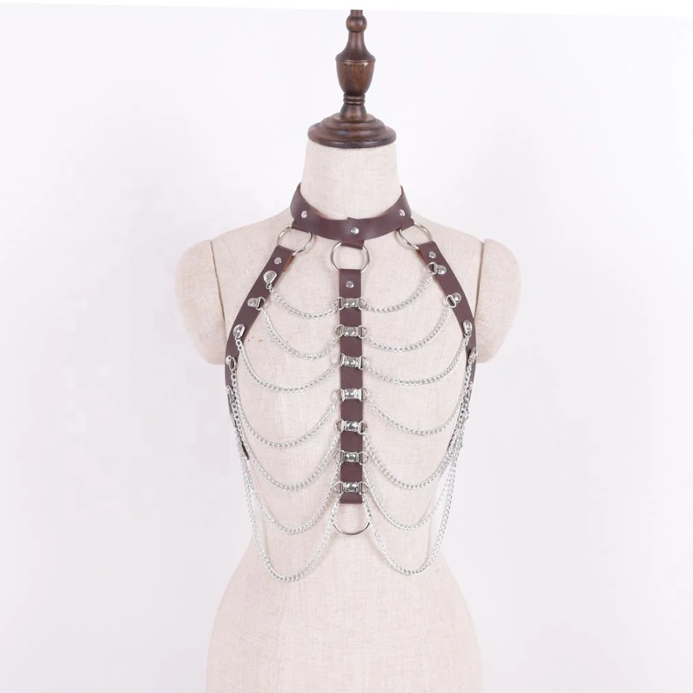 
Leather Festival Top Body Chain Harness for Rave FD-LCT19001 