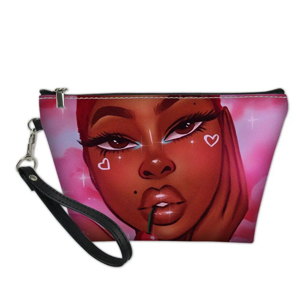 

Hawaiian Style Wholesale Leather Handbags African Girl Holographic Cosmetic Bag Girl Make Up Bag, Customized , print on demand