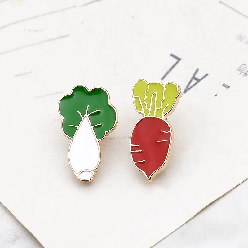 

Metal Zinc Alloy Fashion Jewelry Cute Enamelled Anime Cartoon Vegetables Turnip Radish Lapel Pin Badge Enamel Brooch For Girls