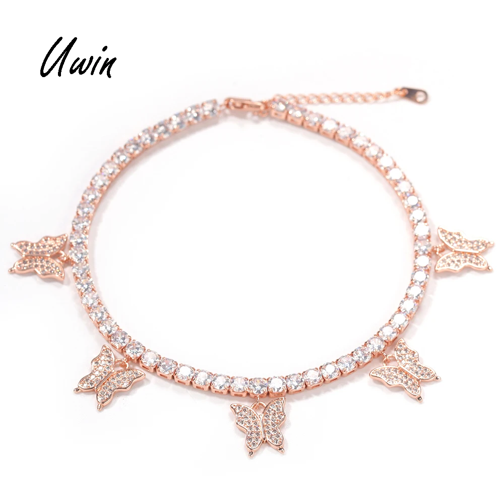 

New Arrival Woman Butterfly CZ Tennis Anklet Bling Iced Out Female Rapper Anklets Jewelries