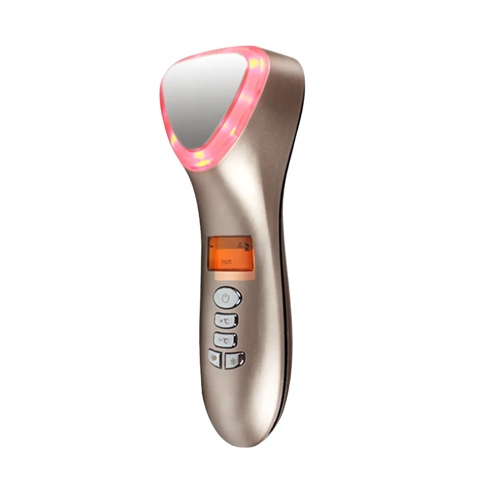 

RTS 2019 new trends beautiful machine led light therapy galvanic photon ultrasonic ion led facial massager, White / gold