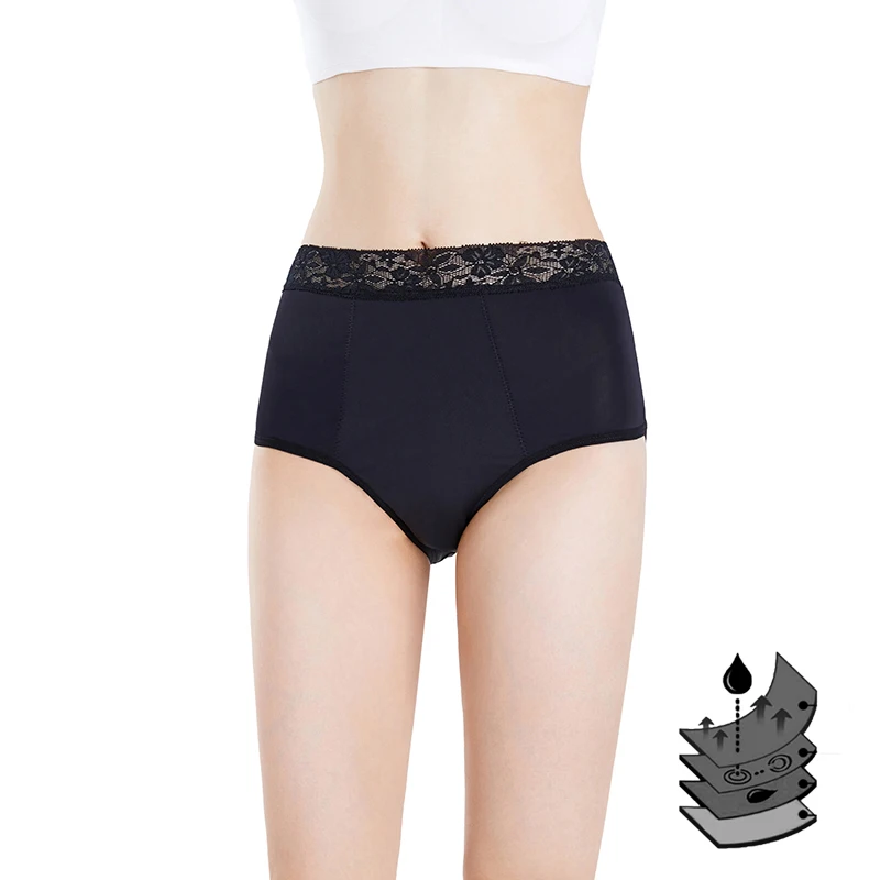Shanhao High Waist Absorbent for Period Panties for Women Knitted Cotton Lace Underwear Heavy Flow Postpartum Features OEM Menst