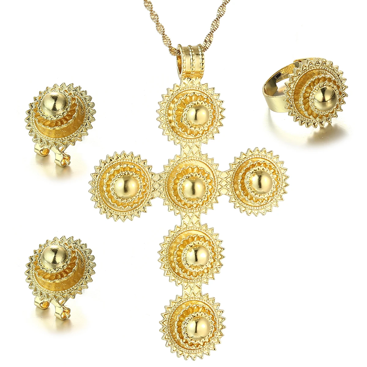 

Ethiopian Traditional Ethiopia Eritrea Cross Jewelry Set For Women Habesha Wedding Party Jewelry Sets