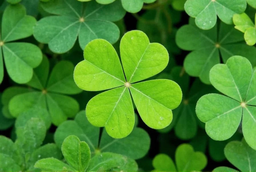 Close-up photograph of a two-leaf clover growing in natural grassy environment