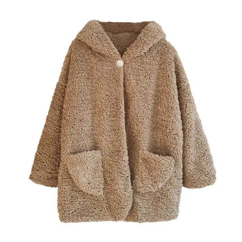 

korean warm luxury adult sherpa women nightwear with hoodie plain color pajamas
