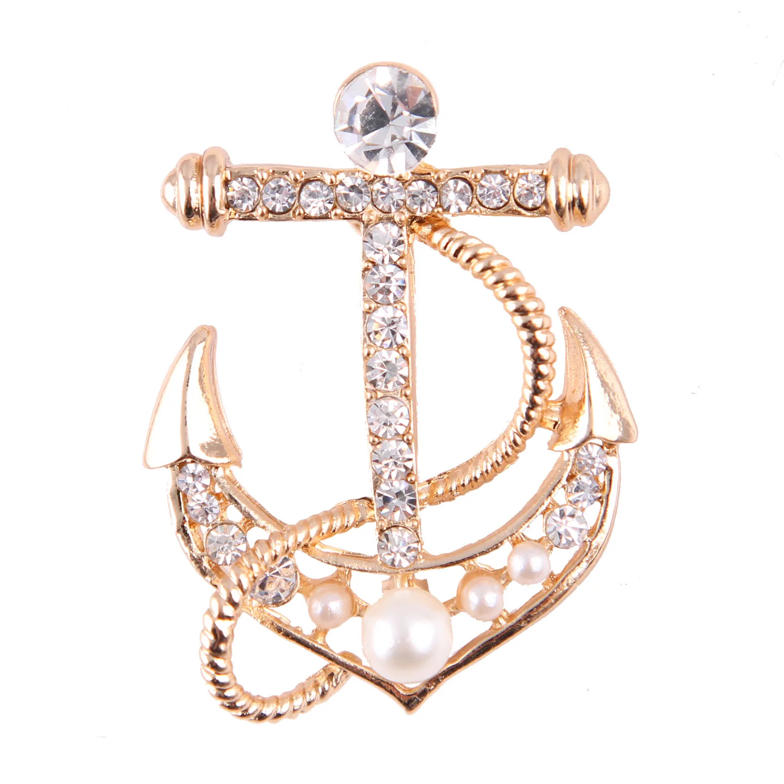 

2021 Gift Metal Pearl Crystal Zinc Alloy The British Luxury Trendy Men Suits A Jewelry Anchor Brooch For Men