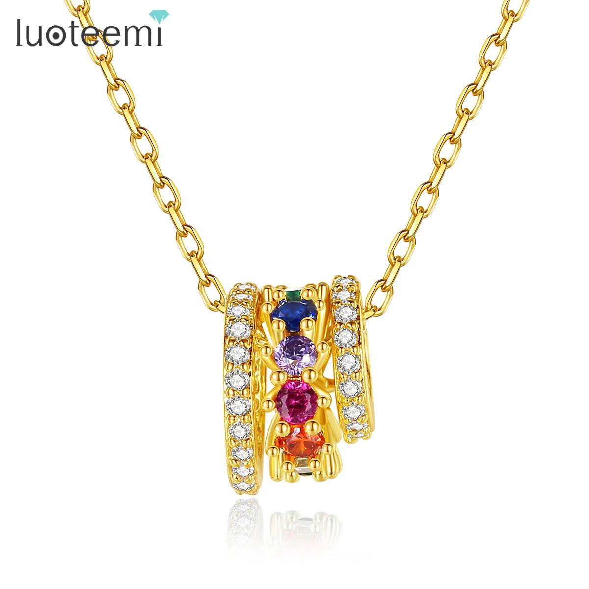 

LUOTEEMI Rainbow Color Micro Pave Pendant Trendy 2021 Small Pendant Necklace