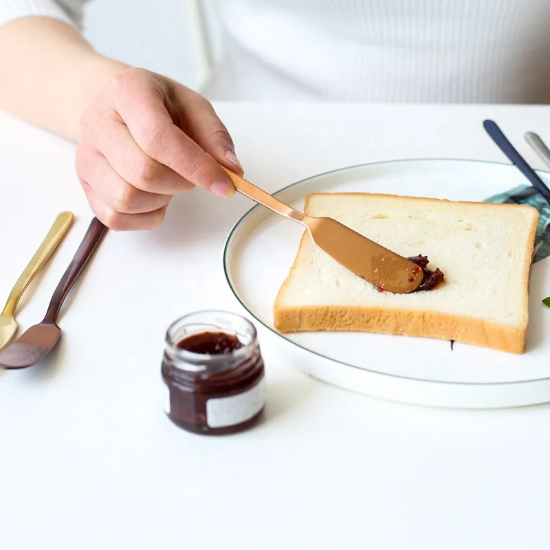 

Stainless steel tableware 304 gold peanut cheese knife household dessert jam spreaders small scraper breakfast butter knife set