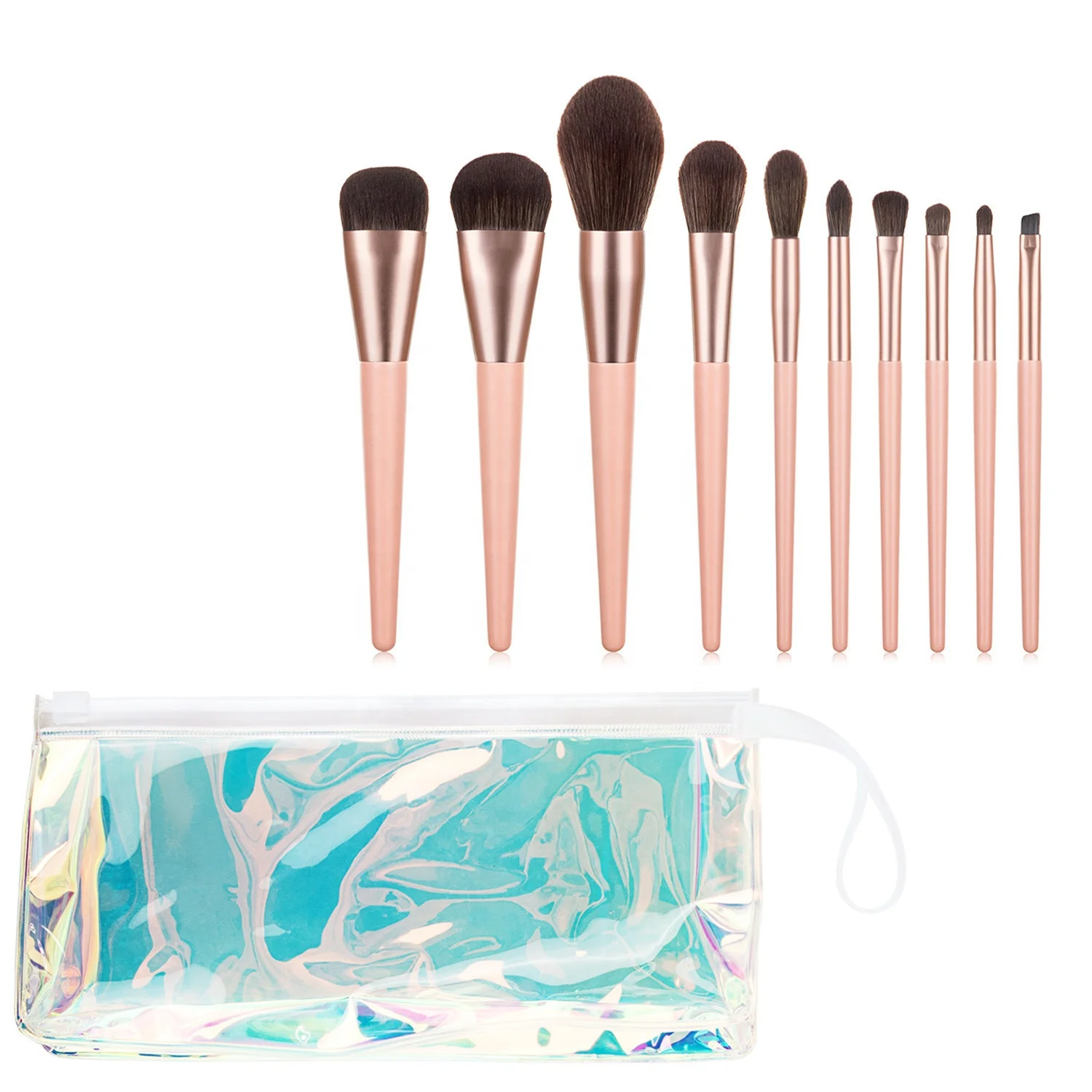 

China Factory Outlet Customized Label Portable 10 pcs Makeup Brush Set Kit with Box Foundation Eyeshadow Lips Brush