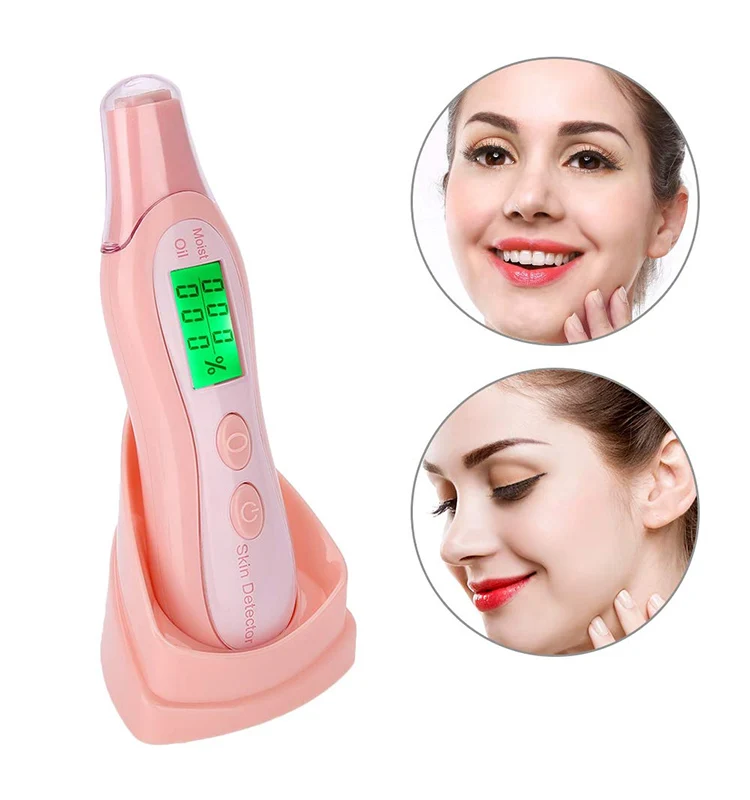 

Small portabie facial moisture oil content Digital display tester Moisture Tester healthy skin tester skin analyzer, White+pink