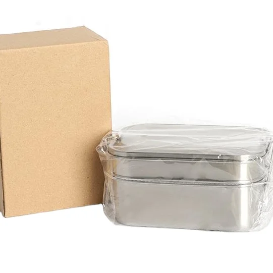 

Amazon Hot Sale 2 Tiers Take Away Lunch Box Container Eco Bento Box 2 Layers 304 Stainless Steel 18/8 Leakproof, Silver