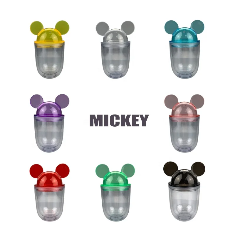 

Hotselling BPA Free Double Wall Plastic Mug Mickey Mouse Multi-colors Cup Acrylic Tumbler with Straw