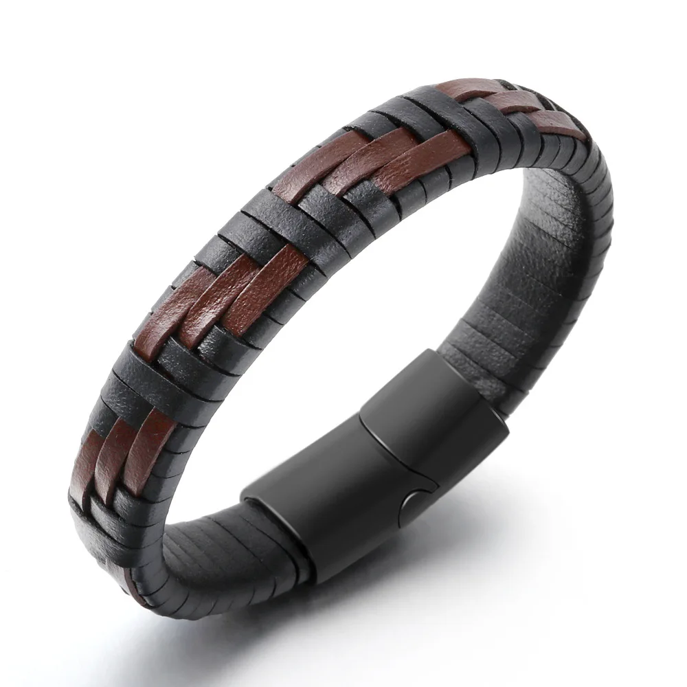 

Mixed color hand woven men's stainless steel bracelet geometric hip hop titanium steel original Bracelet