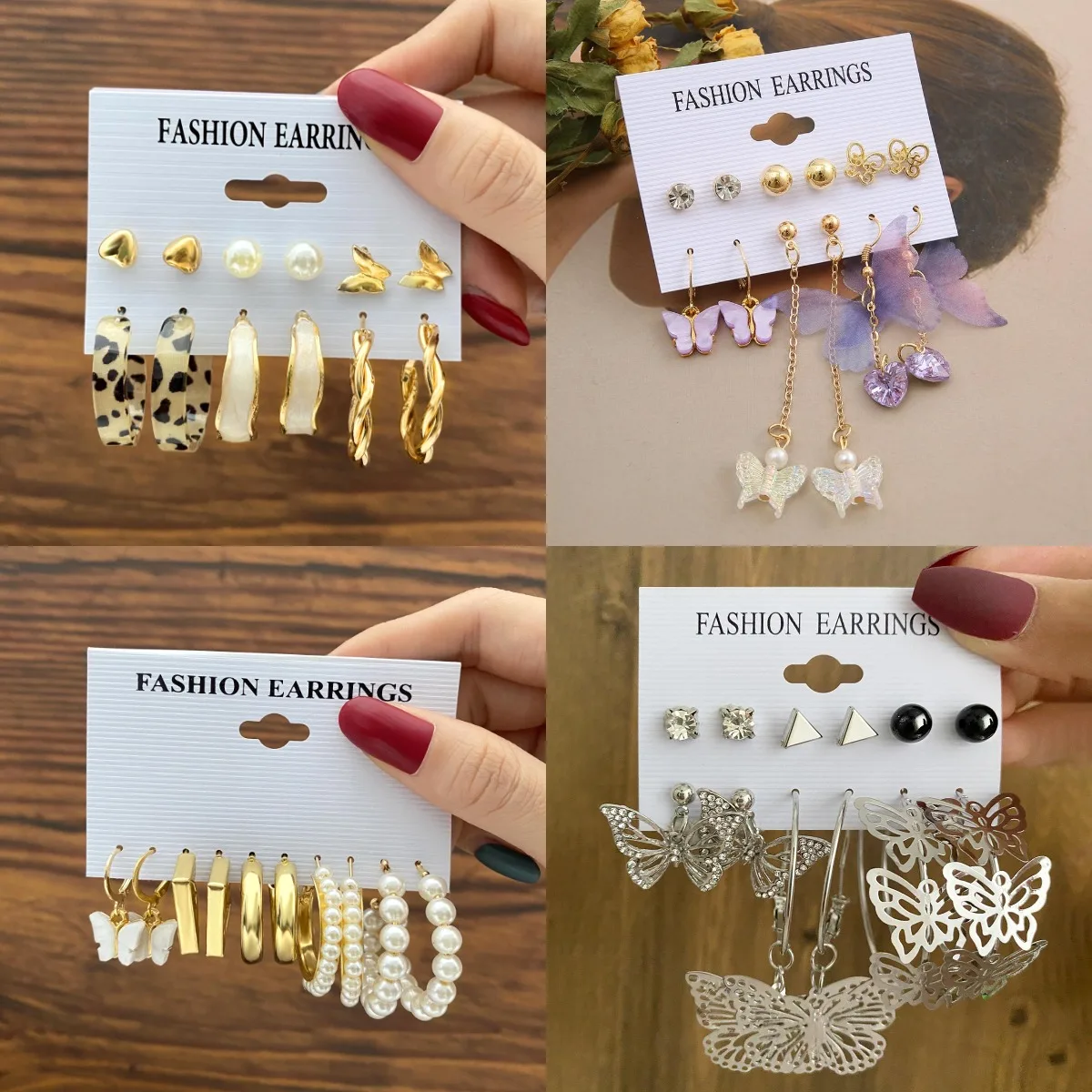 

Finetoo 2022 ins Fashion Gold Silver Butterfly Hoop Earrings 6 Piece Set Snake Pearl Tassel Hollow Resin Hoop Earrings Women, Gold and silver