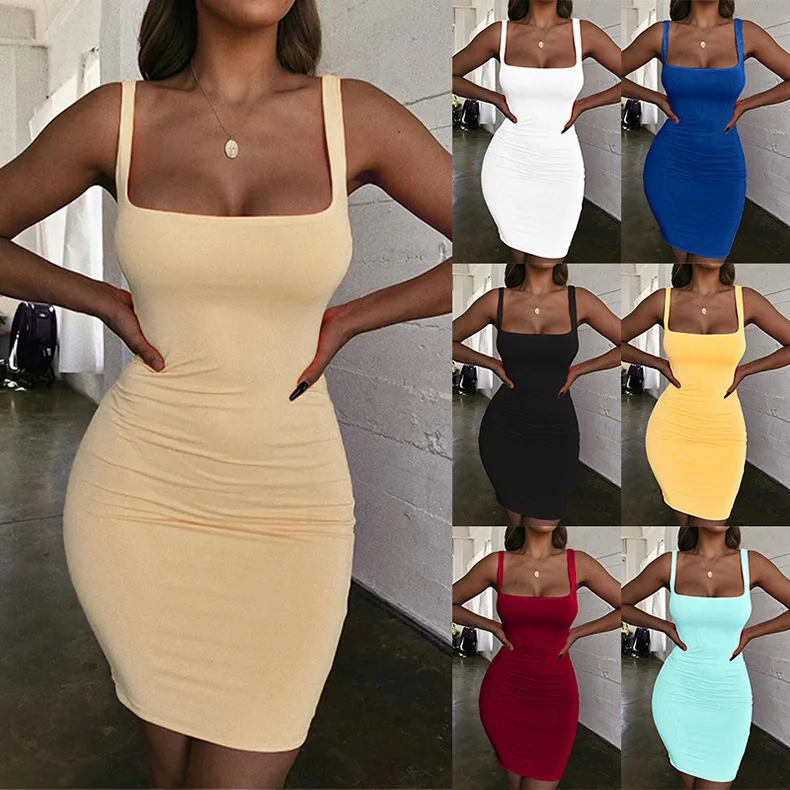 

wholesale 2021 summer white casual dress sexy bodycon spaghetti straps dress women clothing