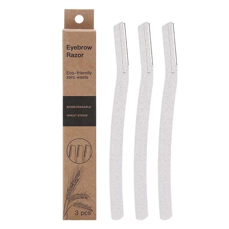 

Factory Eco-Friendly Eyebrow Trimmer Shaper Facial Razor Set 3pcs Pack Wheat Straw Biodegradable Eye Eyebrow Razor, Mixed color or oem