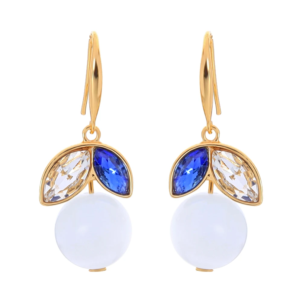 

90062 2021 Trendy Jewelry Crystal Leaf Opal Ball High Quality Luxury Fashion Classic Design Earrings 18K Gold For Women
