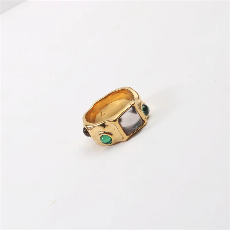High End 18K Gold Plated Colorful Stone Rings for Women Tarnish Free Stainless Steel Rings