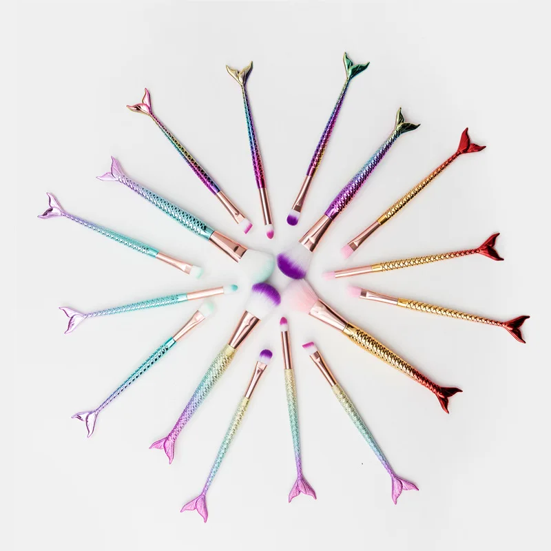 

New Amazon Long Handle Foundation Eye Makeup Unique Women Makeup Natural Bristle 4 Piece Mermaid Make Up Brush Sets