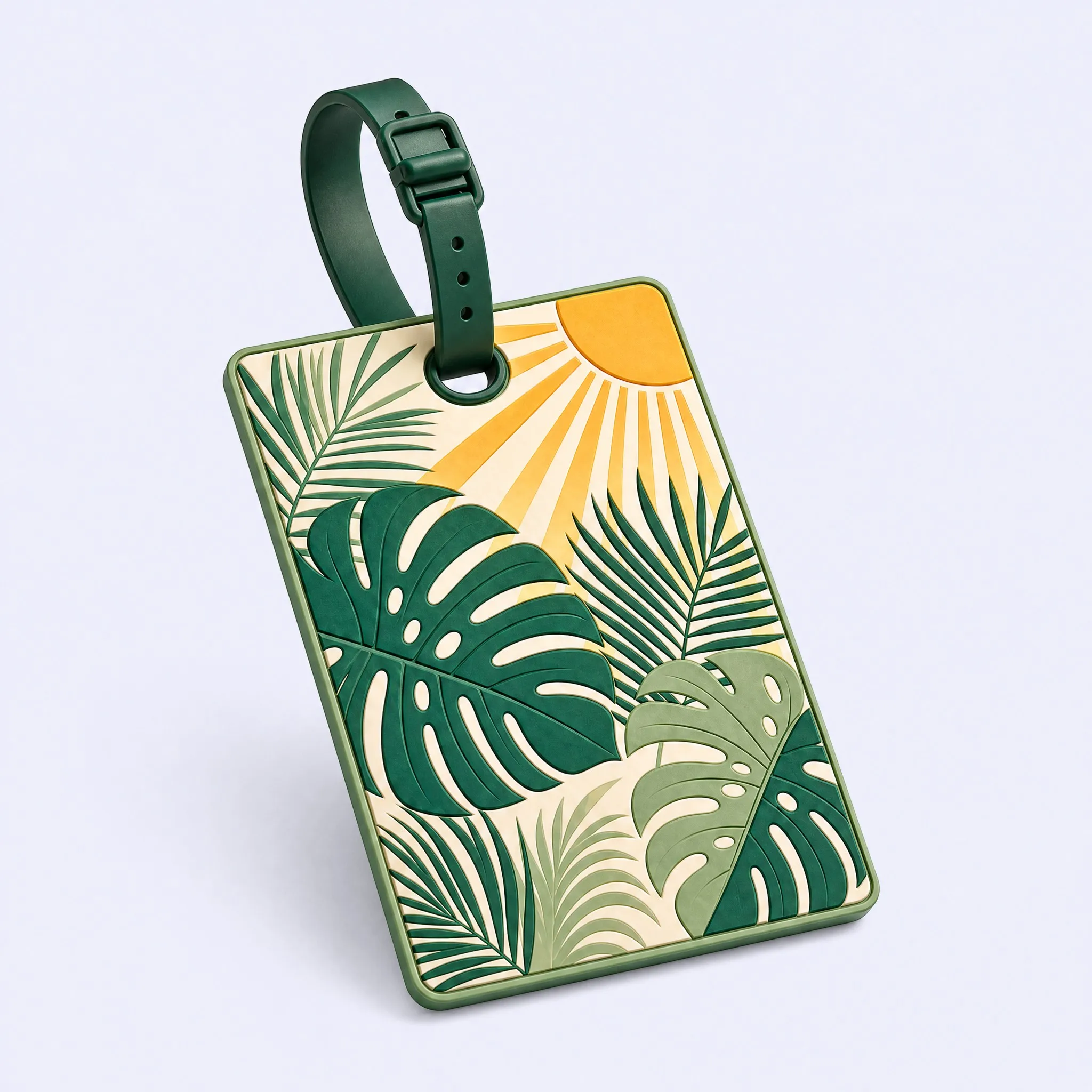 Custom 3D Soft PVC Botanical Luggage Tag 45-Degree Perspective Multi-Layer Depth