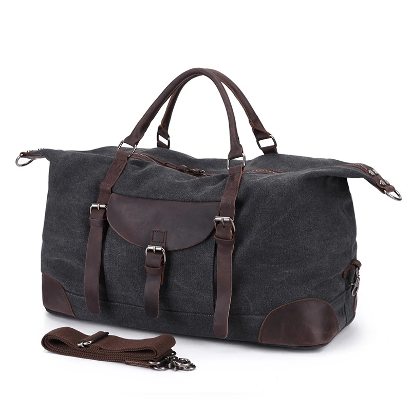 

Custom Men Oversized Travel Duffel Bag Canvas Waterproof Weekender Overnight Leather Hand Bag Leather Mens Travelling Bags, Black/darkgrey/coffee/armygreen