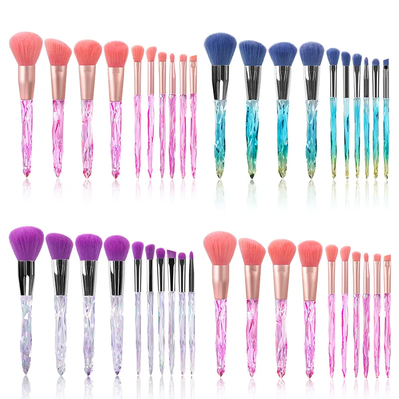 

Wholesale 2021 popular crystal makeup brush 10pcs transparent rhinestone diamond makeup brush set