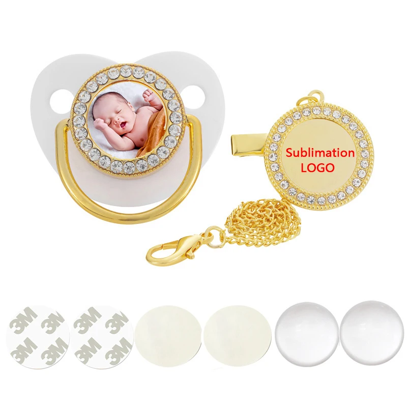 

High Quality Luxury Personalized Blank Sublimation Bling Bling Pacifier Diamond Bling Pacifiers For Baby, White, black, gold, silver, pink, blue, red, purple, green, gray