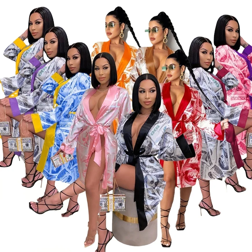 

2021 Fashion Sexy Matching Bonnets and Robes Women Sleepwear Bath Money Robes Women