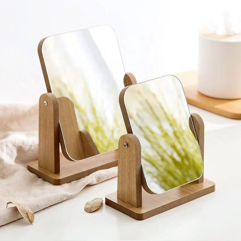 

Hot Sale Antique Vintage Natural Wood Frame Table Make Up Mirror for Women