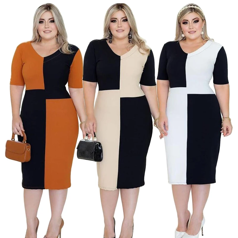 

2021 new arrivals summer evening party elegant multi color block over size XXXXL career casual dresses women clothes clothing, Picture