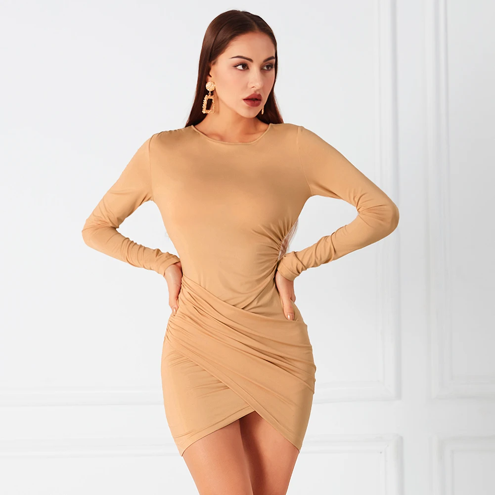 

Duoble Crazy Fashion Women Bodycon Dress Long Sleeve Wrap Tube Mini Club Dress