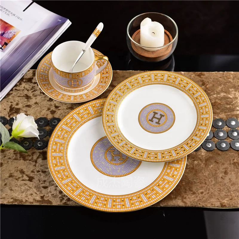 

Wholesale 5 Pieces Nordic Luxury Golden Mosaic Dining Room Home Decors Porcelain Dinnerware Sets