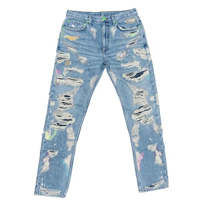 Diznew Oem Denim Baggy Pants Distressed Streetwear Ripped Embroidered ...
