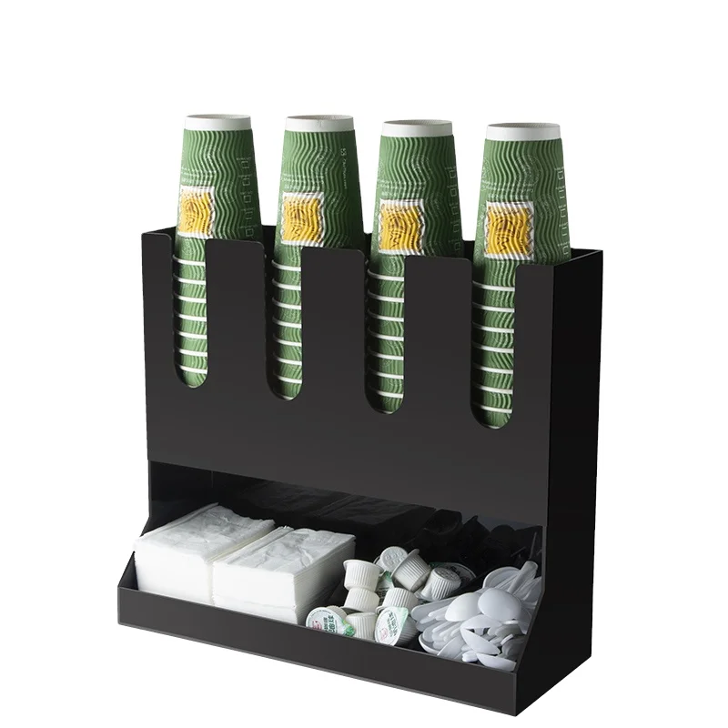 

Acrylic coffee paper cup lid Condiment Organiser stainless steel Coffee cup holder dispensers