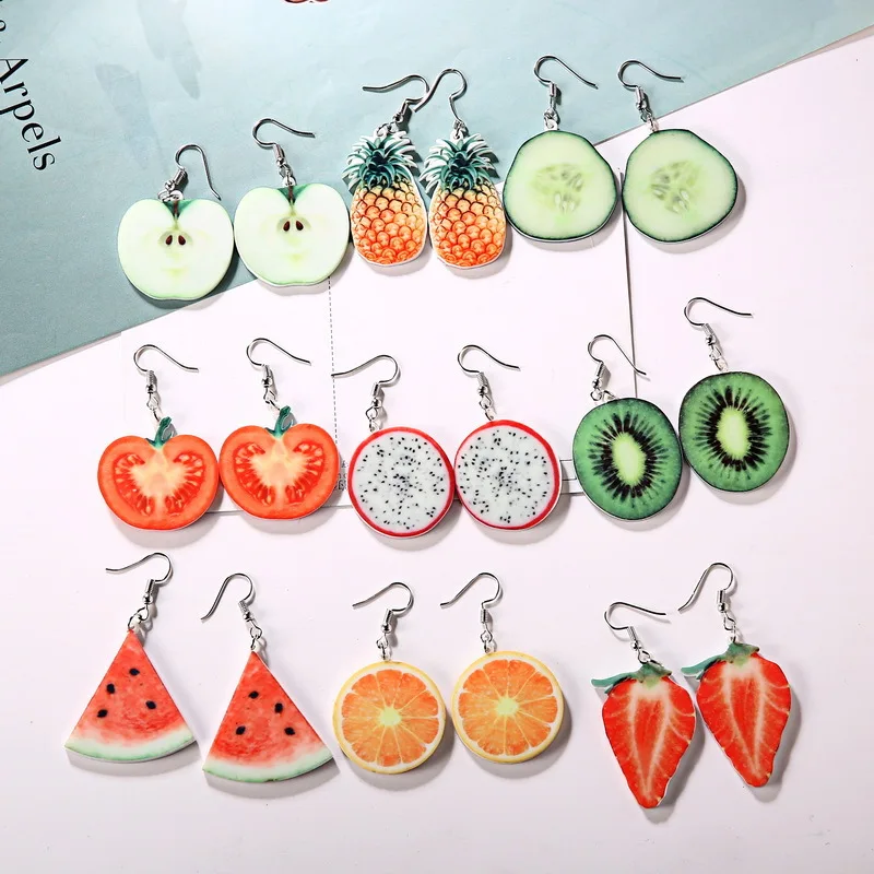 

Acrylic Glass Tropical Fruits Bread Fruit Dainty Crystal Cherry Girls Vegeyable Fruit Stud Watermelon Earrings, Colorful