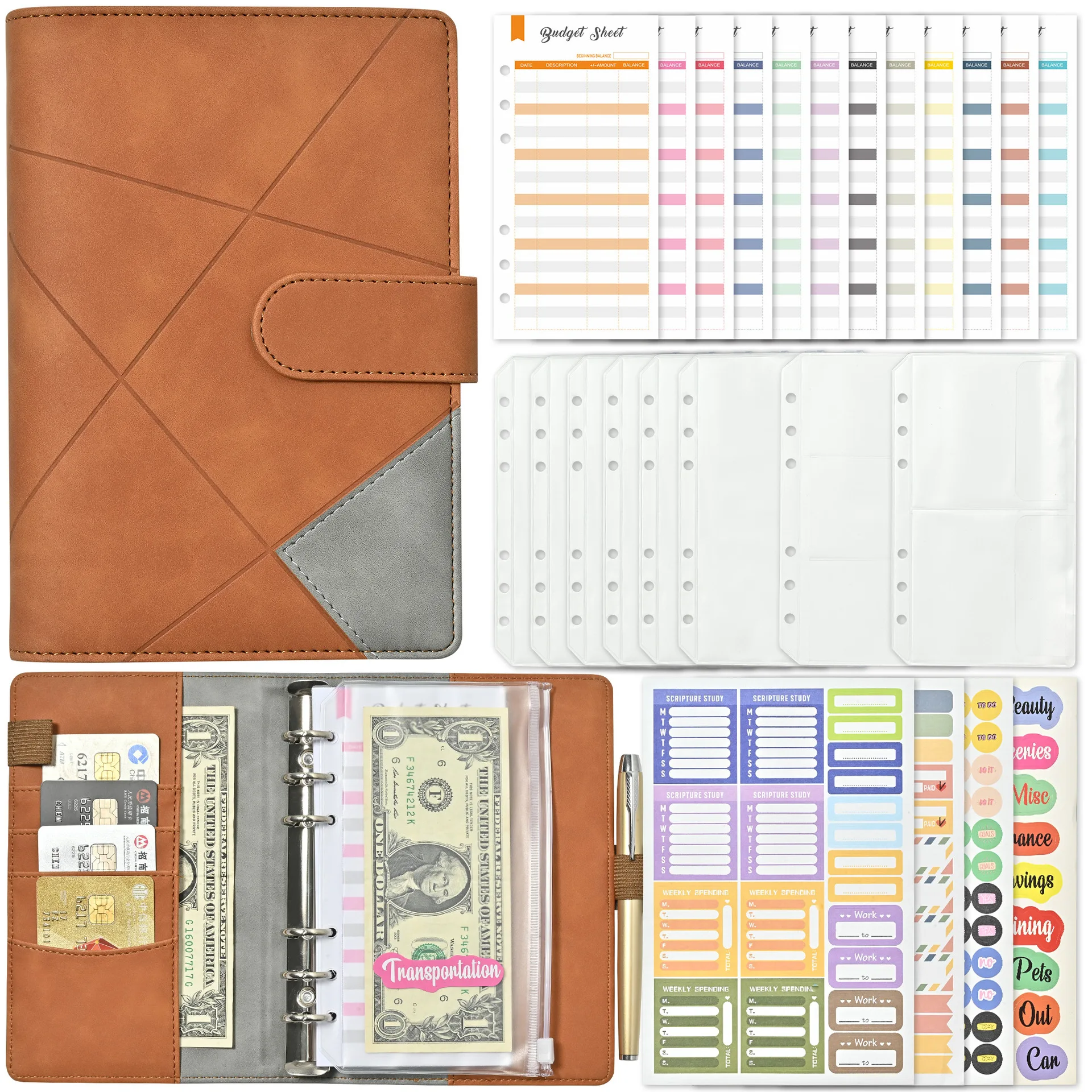 

2023 new product notebook planner cash envelope money organizer loose leaf system binder a6 a5 budget binder cash envelopes