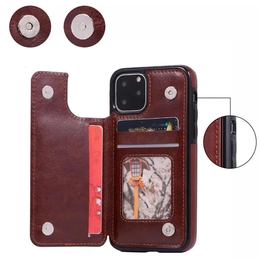 

New item For iphone 6 7 X leather wallet case with double magnet button card slot case wallet