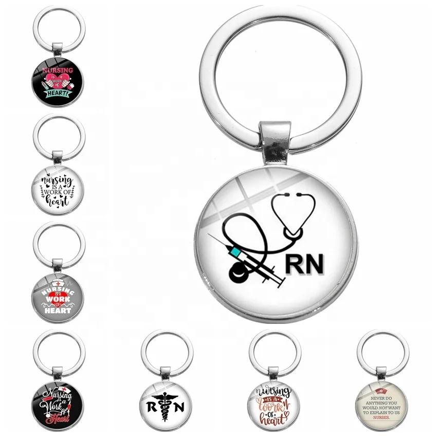 

Custom Epoxy Round Shape Medical Key Ring Nurse RN Key Chain For Nurse Accessories