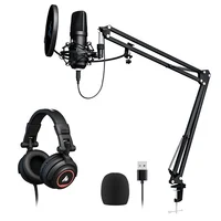 

MAONO All Black Unidirectional Microphone Kit with Foldable Headphone