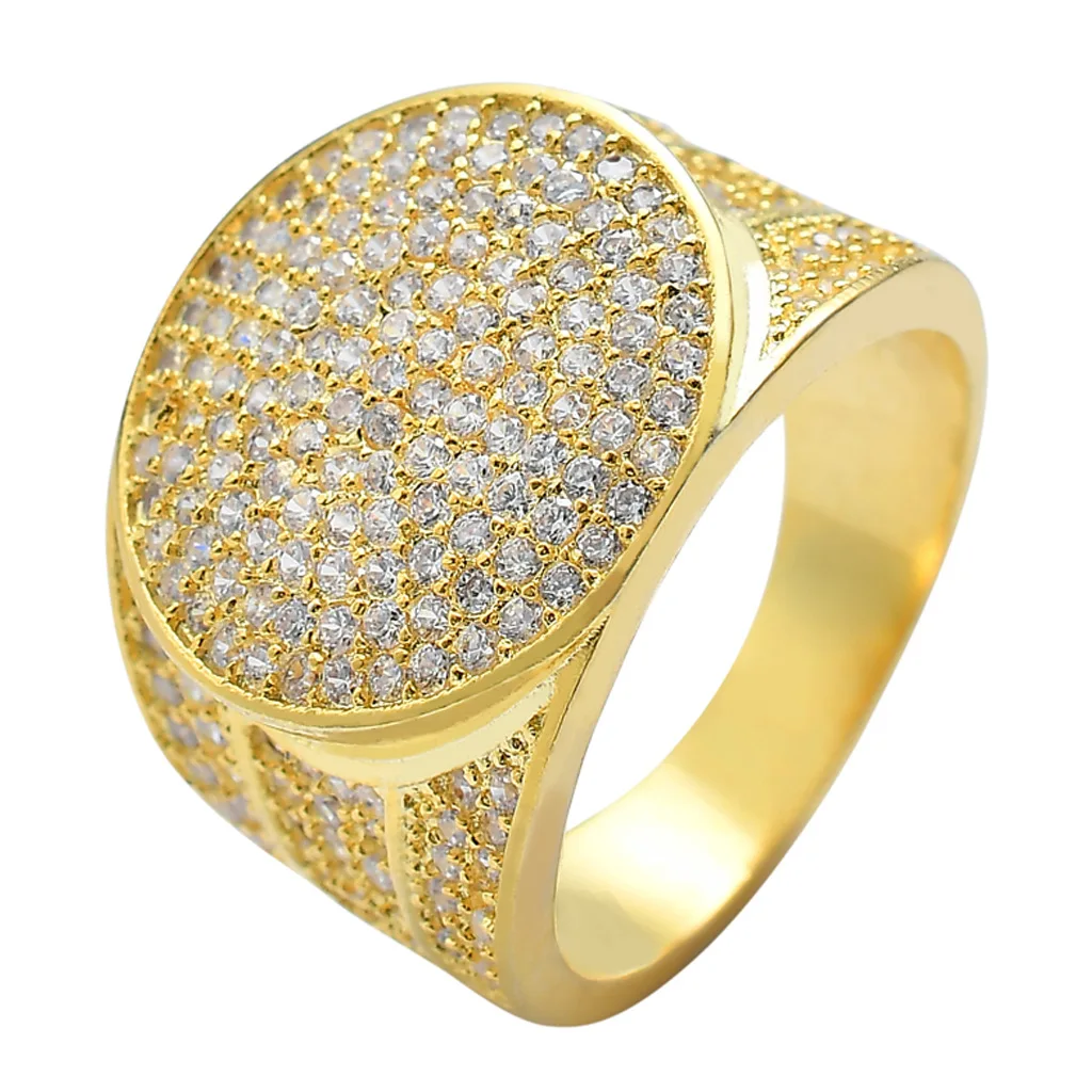 

Latest Style Hip Hops 18K Real Gold Plated Micro Inlaid Cubic Zirconia Rings For Men