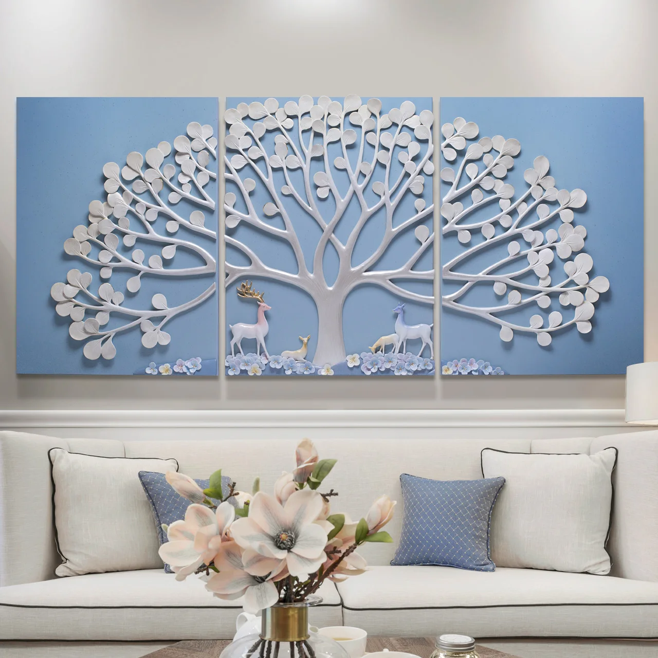 Relife Tree Painting Resin Luxury Wall Decor 3 Panels Handmade Art Wall