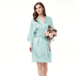 Women's solid matte bridesmaid robes with lace Sty