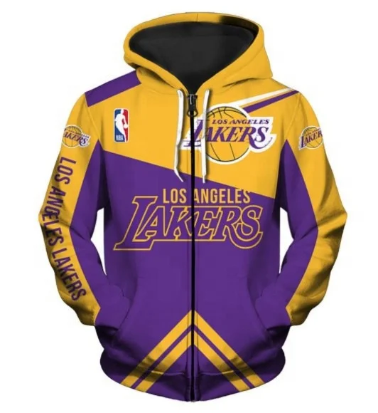 

European and American sports casual jacket 3D digital printing Los Angeles Basketball Zip Up Jacket