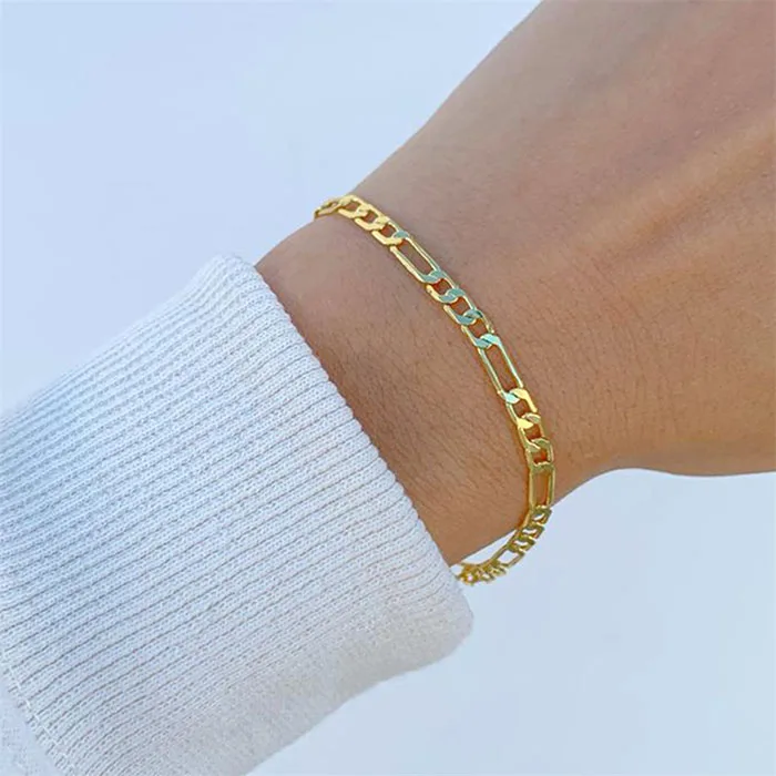 

Figaro Chain Bracelet 14k Gold Plated Stainless Steel Men Bracelet Gold Miami Jewelry Fashion Hot sale High Quality